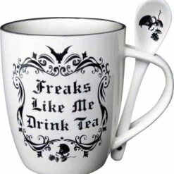 Coupon 🛒 ALCHEMY GOTHIC Bats Freaks Like Me Drink Tea | MUG AND SPOON SET ✔️