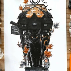 Best Pirce ❤️ GHOSTS OF OCTOBER Cats The Black Cat [A4] | PRINT 🌟