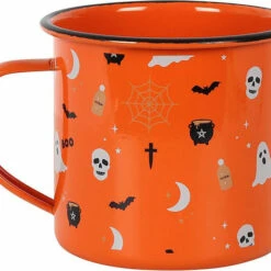 Coupon 🛒 GOTHIC GIFTS Bats Orange Halloween Print | ENAMEL MUG 🔥