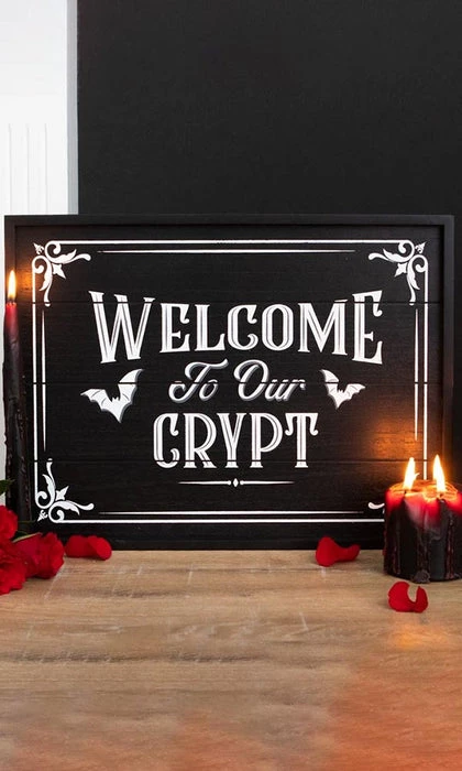 Outlet 🧨 GOTHIC GIFTS Gothic Homewares Welcome To Our Crypt | WALL PLAQUE ❤️ 1 Outlet 🧨 GOTHIC GIFTS Gothic Homewares Welcome To Our Crypt | WALL PLAQUE ❤️