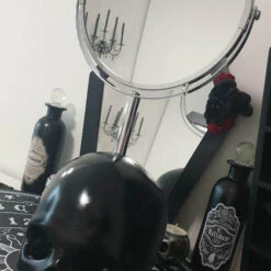 Best deal ⭐ THE BLACKENED TEETH Gothic Homewares Skull [Black/Silver] | MIRROR** 🥰 -Spooky Stuff Store skull black silver mirror 3 c8721cad 81f7 4e8f a59f db4767f8518c 700x700