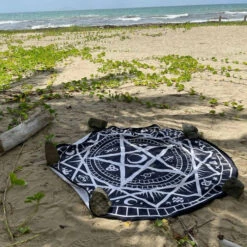 Best Sale 🤩 TOO FAST APPAREL Gothic Homewares Pentagram Symbols | BEACH TOWEL ❤️ -Spooky Stuff Store too fast apparel pentagram symbols round shaped beach towel 4 e2dd611a 1ed0 4300 a835 defb69b271f9 700x700